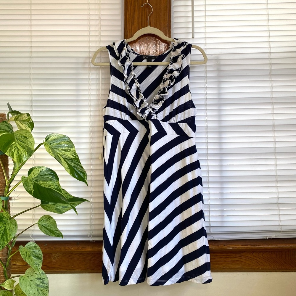 INC International Concepts Size Large Sleeveless Dress Nautical Striped Ruffle